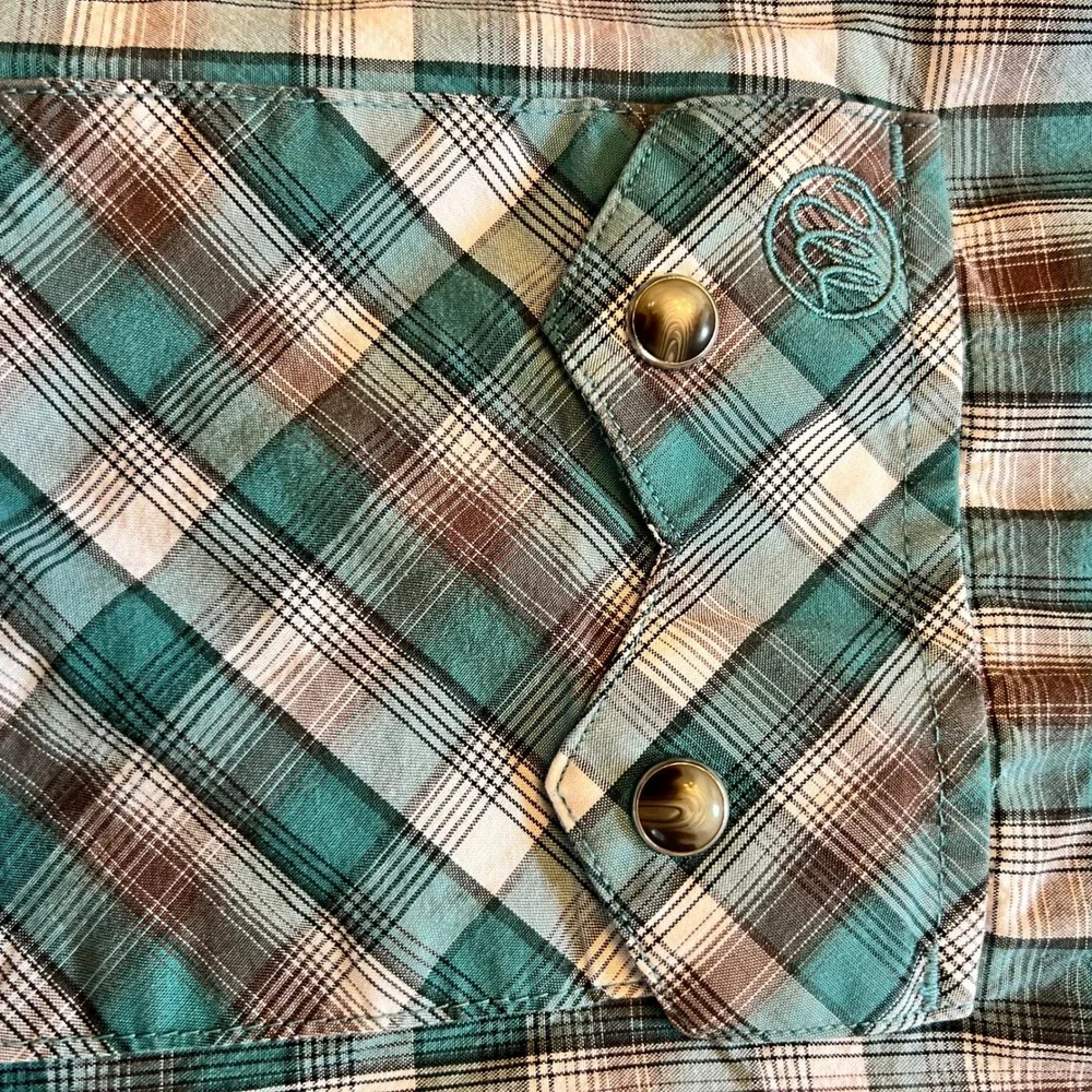 Wrangler Retro Western Shirt Cotton Blend Plaid Teal Brown XXL Regular Fit